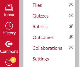 Highlighted settings option from Canvas side-bar navigation menu