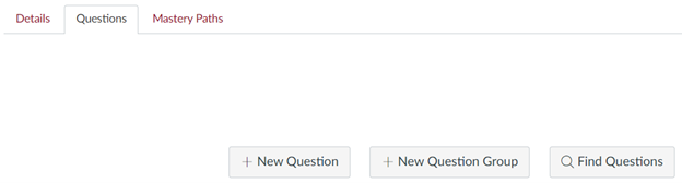 Create quiz tab navigation with Questions as the selected tab.