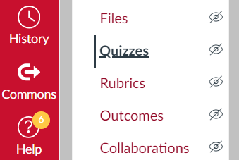 Highlighted Quizzes option from Canvas side-bar navigation menu