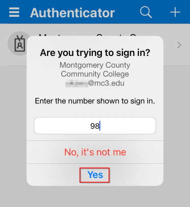 Number entry in authenticator app