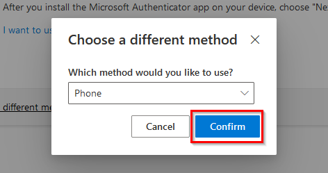 Dropdown with phone selected as authentication method