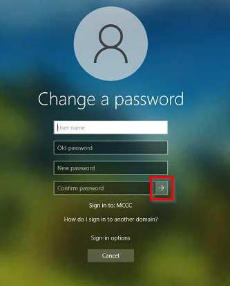 Change a password screen in Windows