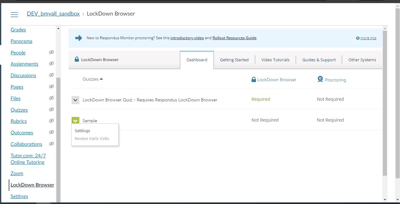 iamge showing desired test selected for respondus lockdown