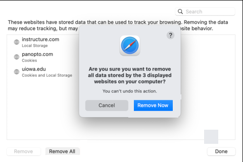 screenshot of the remove all screen within mac safari