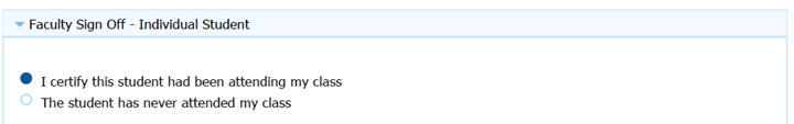 Image of radial button selection for student's attendance