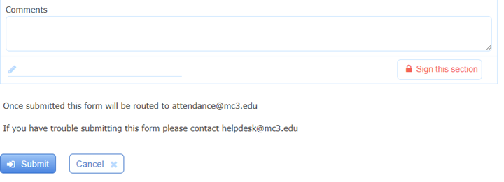 Image of submission menu to send form to Enrollment Services