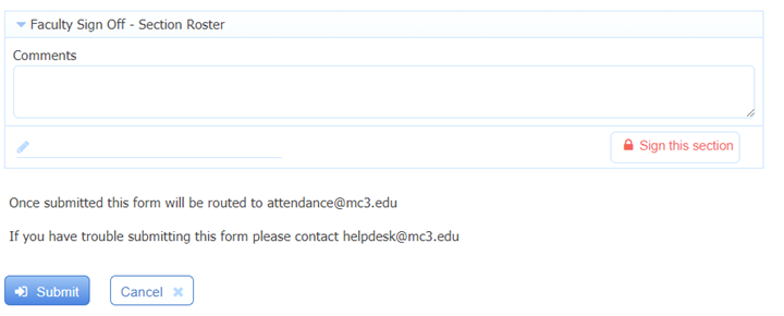 Image of submission menu to send form to Enrollment Services