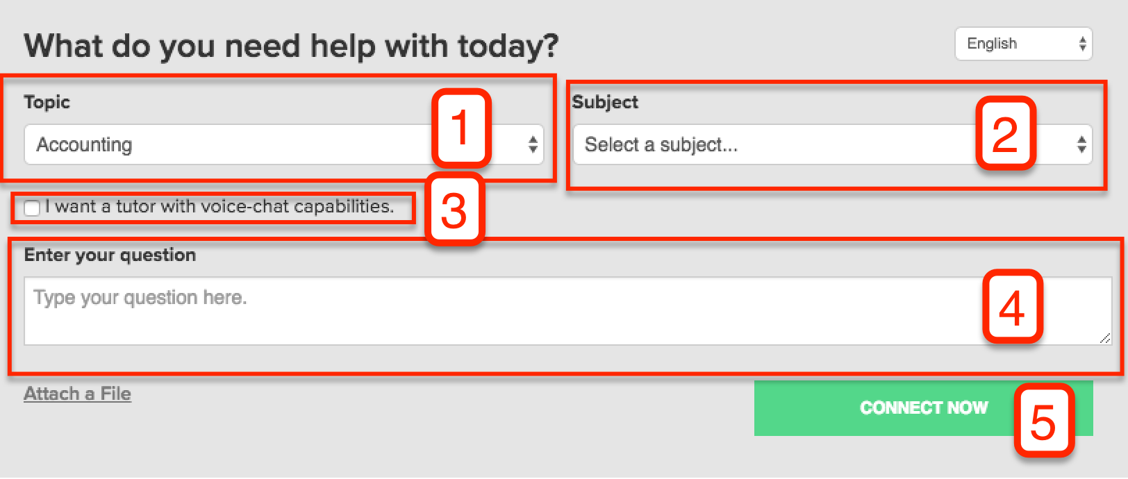 Options availanle when creating a tutoring session