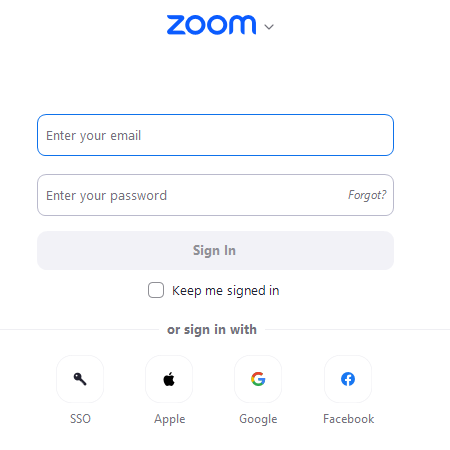 zoom login screen