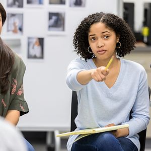 Student on set in a studio