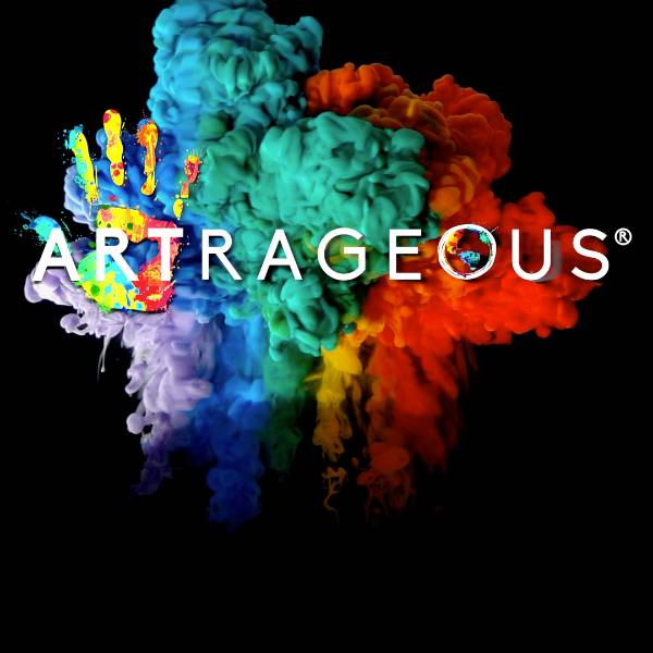 Graphic title card for "Artrageous" student theater production