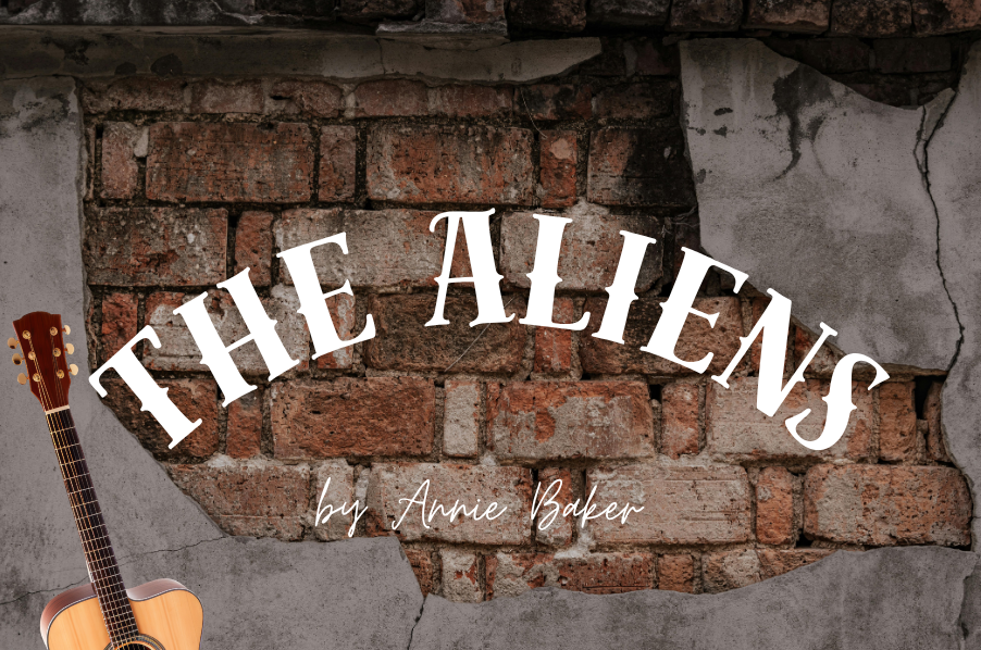 Graphic title card for "The Aliens" student theater production