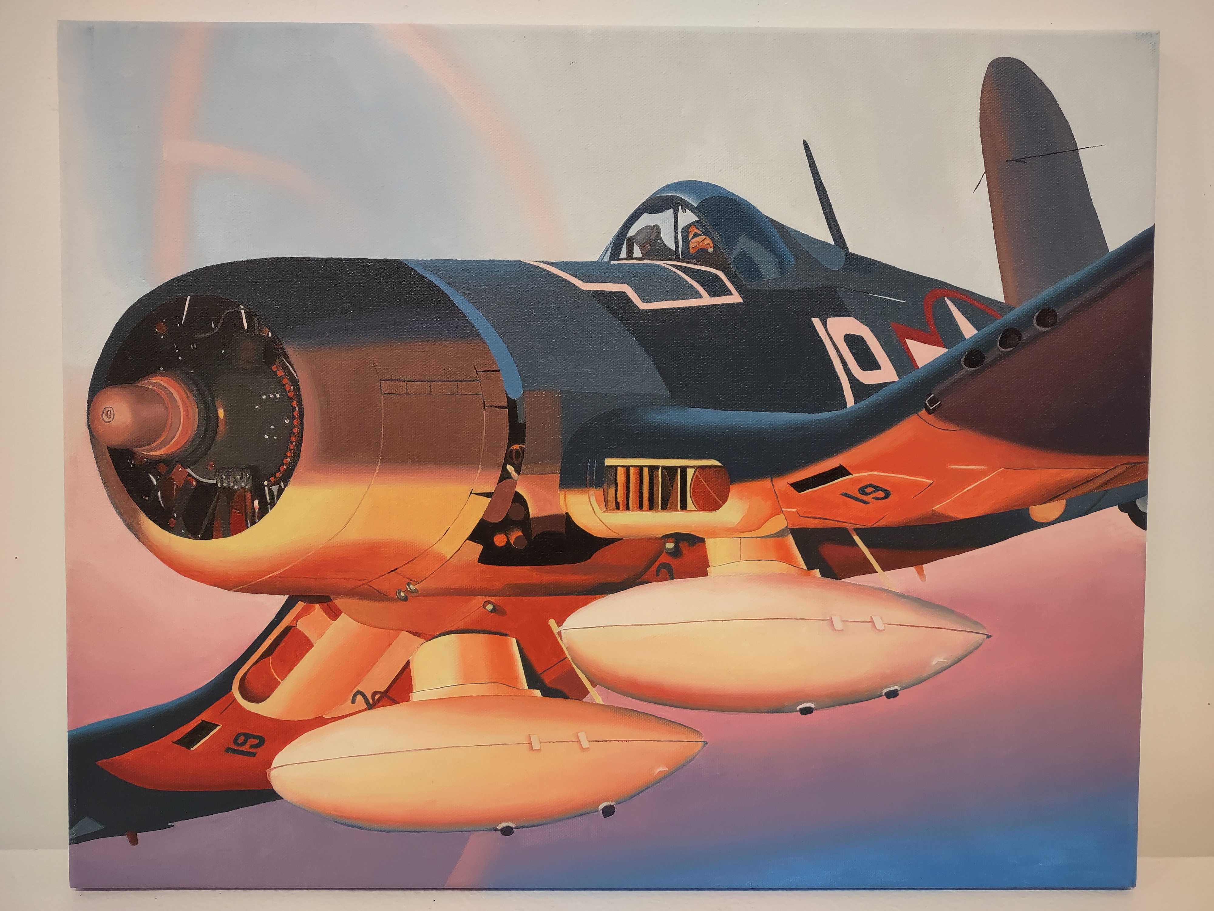 Artwork of WWII US propellar plane. "Marine's Dream" by Alexis Tripler, oil on canvas.