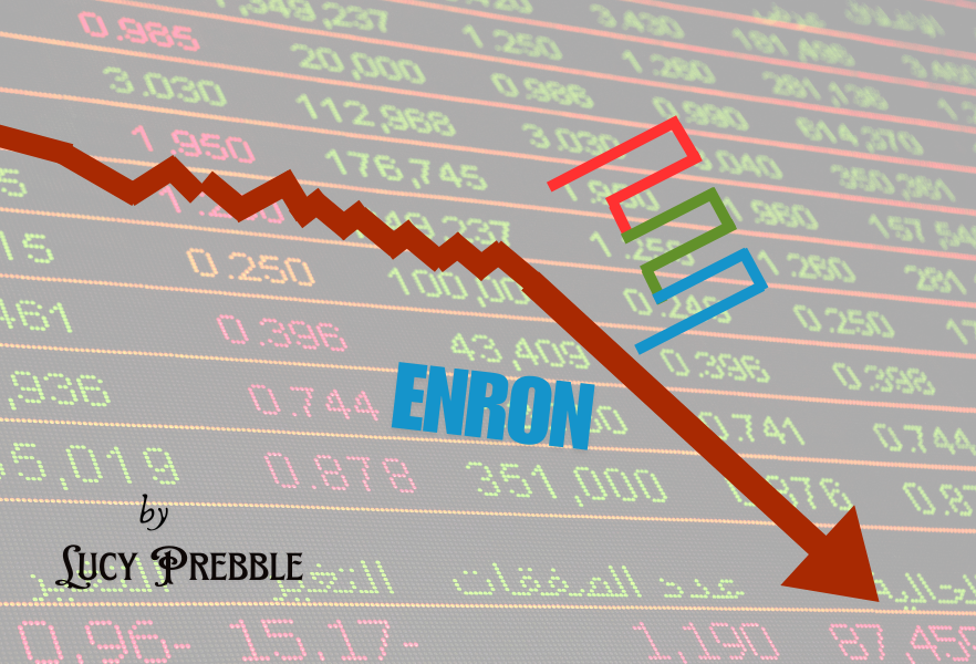Line chart denoting a crashing stock - graphic for the Enron student theater play