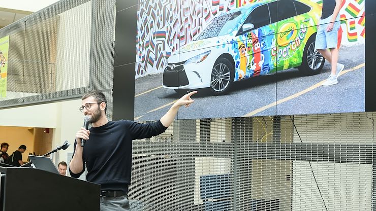 Greg Star, founding partner of Carvertise, delivers his pitch for funding at the 2018 competition. Photo by Matthew Wright