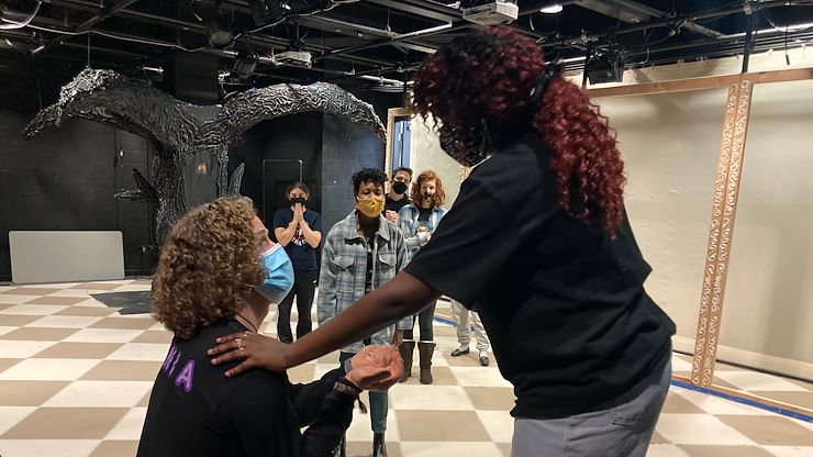 Student performers Jace Brackley, Toffee Irvin and the cast of "Orlando" rehearse a scene inside the Black Box Theater on Blue Bell Campus. The show runs Nov. 11-14. At Pottstown Campus, "Incorruptible" runs Nov. 18-20. Photos by Eric Devlin and Diane VanDyke.