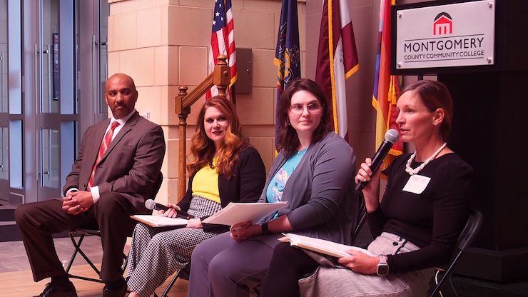 (Left to right) Dr. David Lindenmuth Co-Director Rowan Institute for Educational Leadership; Dr. Melissa McCartney (Keynote), Assistant Provost for Online Learning and Graduate Studies; Mary-Kathleen Najarian, Director of User Success and Learning Technologies; Patricia Vorndran, Associate Professor of Communication Studies