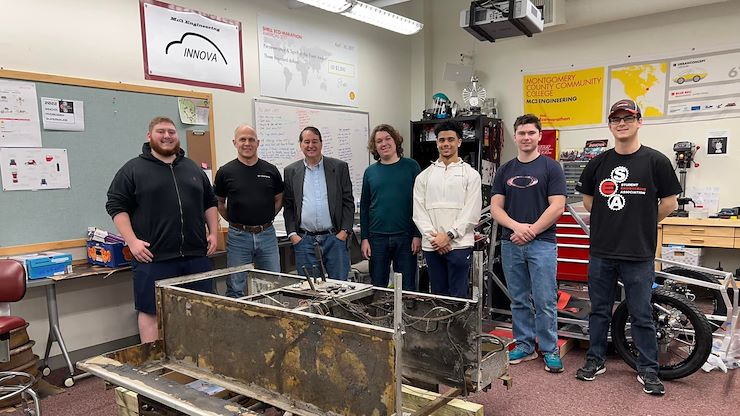 Engineering students are working on upgrading a rail speeder for Colebrookdale Railroad's rail bike program. They have been asked to replace its combustion-powered drive system with a new electric one. Photo courtesy of Colebrookdale Railroad.