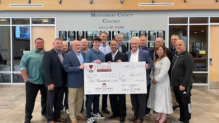 The Montgomery County Coaches Hall of Fame Board of Directors presents a $2,000 scholarship to student-athlete Aidan Phelan. Photos by Diane VanDyke