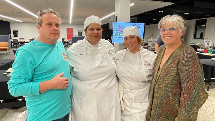 Montgomery County Community College culinary students competed in the second annual Grumpy's Sandwich Challenge sponsored by Gene and Sheila Dugan on Oct. 12. Sarah Bagley and Ashaleea Walker won the competition with their sandwich, "The Sweet Chick." From left, Gene Dugan, Ashaleea Walker, Sarah Bagley and Sheila Dugan. Photo by Diane VanDyke