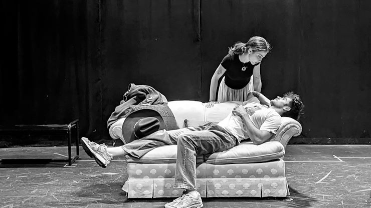 Montgomery County Community College Theatre Arts Program, Drama Club, and West End Student Theater will present “Too Much Light Makes the Baby Go Blind” and “Tartuffe." Hannah Redding-Gurczynski (left) and Xander Soboleski rehearse for “Tartuffe.” Photo by Jessica DalCanton