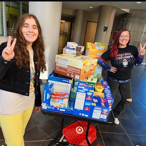 students collecting food donations