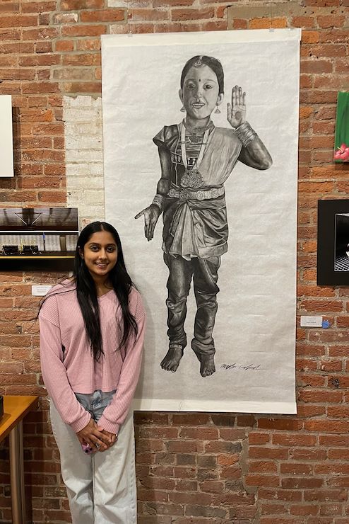 Megha Gudipudi from Owen J. Roberts High School won an award for her drawing, Dancing Girl. Photo by Natalie Bozzini