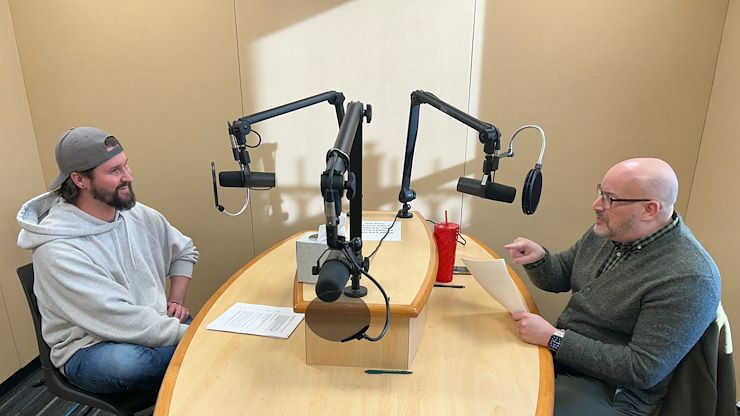 So Much to Give Inclusive Cafe Director Tyler Kammerle talks to Assistant Dean of Academic Affairs at Pottstown Campus and "Montco on the Move" podcast host Dr. Jared Brown. Photo by Eric Devlin