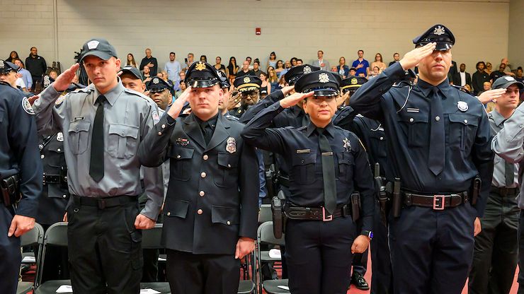 Forty-one cadets graduated from the Montgomery County Community College Municipal Police Academy. The College held a graduation ceremony on the Blue Bell Campus June 10. Photo by Linda Johnson
