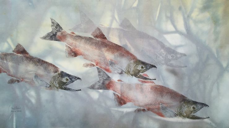 : “Kokanee Salmon School,” Michael Reimer, 2026, ink and acrylic on paper. The Montco Cultural Center will host "Fish, Ink and Paper: The Art of Gyotaku by Michael Reimer” Oct. 26-Dec. 11, in the Theater Gallery. Photo by Patrick Rodgers