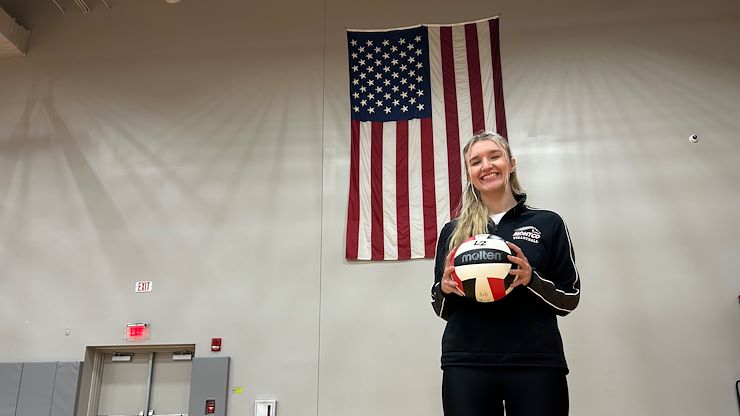 Mustangs women’s volleyball outside hitter and middle blocker, Veronika Paciorek, was selected by the NJCAA DIII Volleyball Committee as a third team All-American. Photos by Eric Devlin