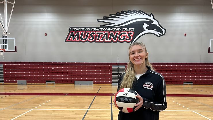 Mustangs women’s volleyball outside hitter and middle blocker, Veronika Paciorek, was selected by the NJCAA DIII Volleyball Committee as a third team All-American. Photos by Eric Devlin