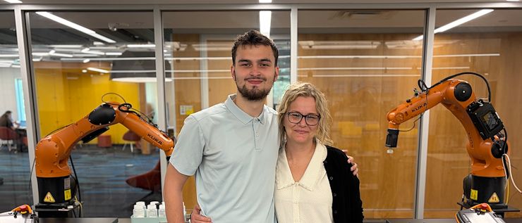 Courtney Morrow and Aaron Laws Courtney Morrow and Aaron Laws stand together in the engineering lab on the Blue Bell Campus